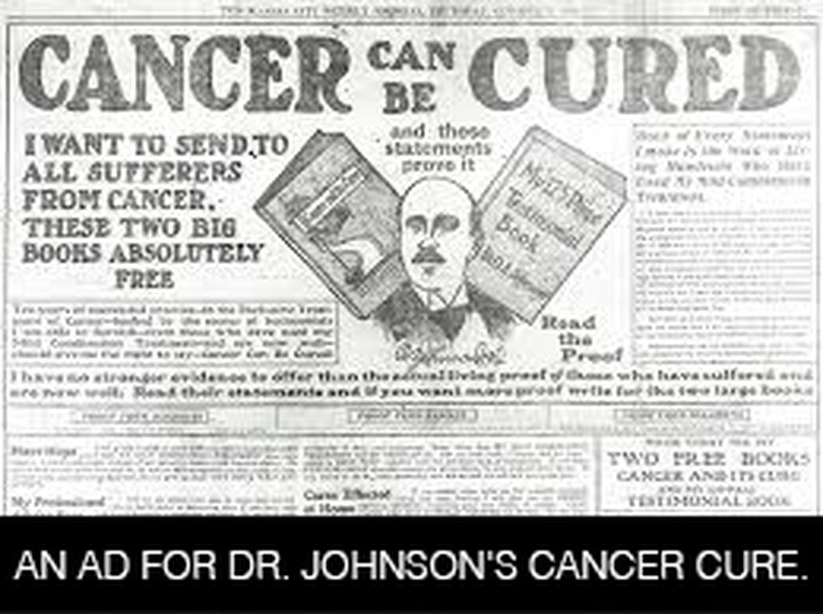 Photo of vintage ad for Dr. Johnson's Cancer Cure