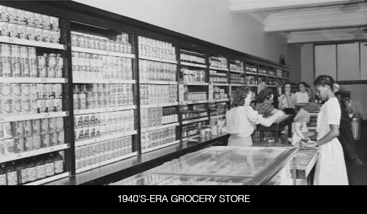 Vintage photo of 1940s grocery store