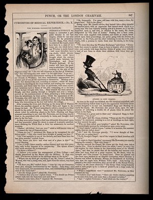 Two episodes about three medical students - Mr. Rapp, Mr. Manhug and Mr. Jones out on a botany field trip at Windsor. Letterpress and wood engraving. - Wellcome Tıp Tarihi Kütüphanesi